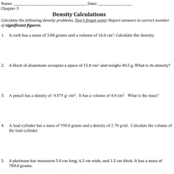 Density mass volume worksheet with answers