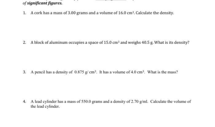 Density mass volume worksheet with answers