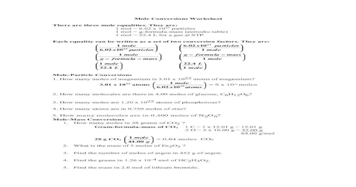 Grams and particles conversion worksheet