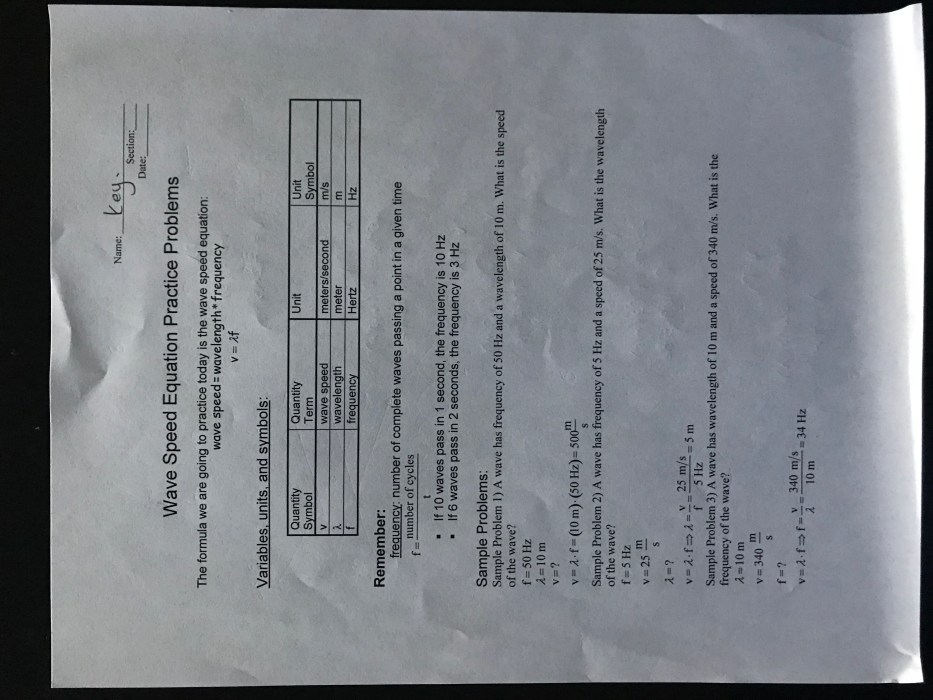 Physical science wave calculations answer key