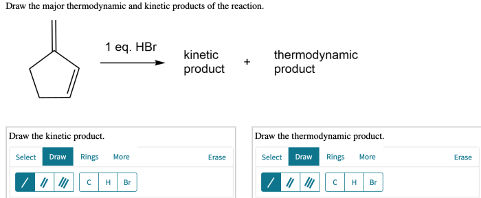 Draw the major thermodynamic and kinetic products of the reaction.