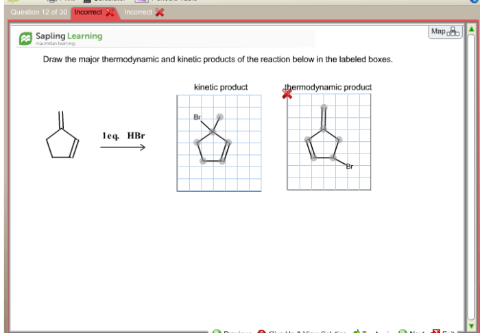 Draw the major thermodynamic and kinetic products of the reaction.