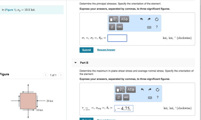 Determine the principal stresses specify the orientation of the element